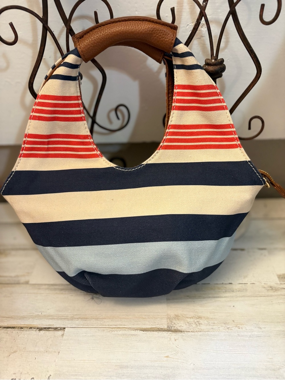 Striped Mini Tote Bag in Navy, Cream & Red